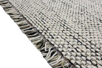 Teppich Sunshine Handwebteppich 200x300 cm 100% Wolle Rug Handgewebt creme grau