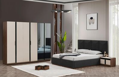 Garnitur Schlafzimmer Doppelbett Bett Nachttische Schrank Grau 4tlg