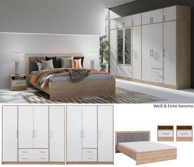 Schlafzimmer komplett SAGA Set B mit Schränken Bett 160/180x200, 2 Nachttische