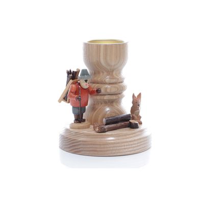 Teelichthalter Holzsammler mit Hase Höhe= 11cm NEU Weihnachten Kerzenschmuck