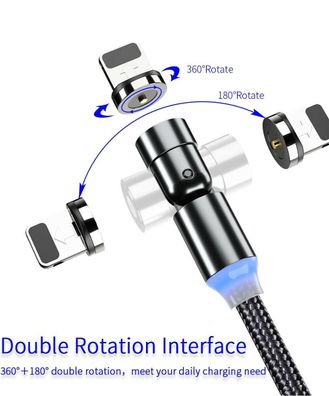 Magnetisches USB-Ladekabel, 3 in 1, Ladekabel um 360 ° drehbar + 180 °, Toppreis