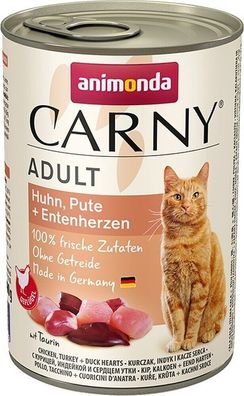 Animonda Cat Dose Carny Adult Huhn & Pute & Entenherzen 12 x 400g (7,90€/ kg)