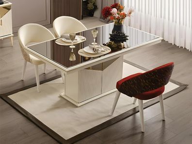 Esszimmertisch Esstisch Tisch Esszimmer Essecke Beige Holz Gold Luxus