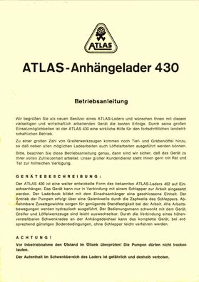 Betriebsanleitung und Ersatzteilliste Atlas Anhängelader 430