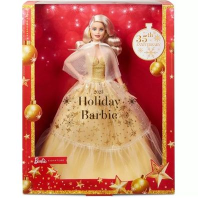 Mattel - Barbie Signature Holiday Doll With Golden Gown And Blonde Hair ...