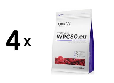 4 x OstroVit Whey Protein Concentrate 80 (900g) Raspberry