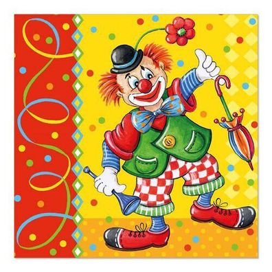 Servietten, 3-lagig 1/4-Falz 33 x 33 cm "Clown" 600 Stück Party Fasching Fest