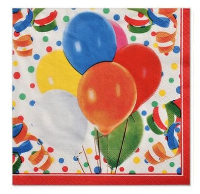 Servietten, 3 lagig 1/4-Falz 33 x 33 cm Lucky Balloons 600 Stück Party Fasching
