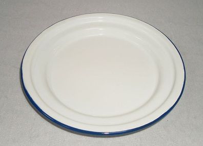Emaille Dessertteller, Anbietteller, Kinderteller, Eis-Teller, Weiß/ Blau 17 cm