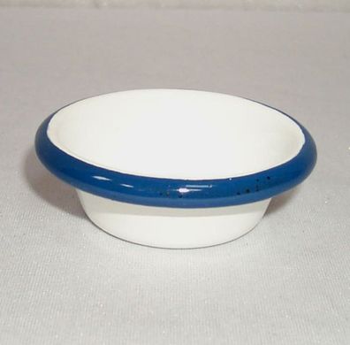 Emaille Dippschale, Kleine Dipp Schale, Anbietschale weiß blauer Rand 7 cm