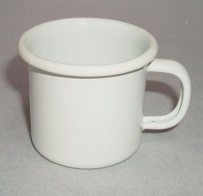 Emaille Tasse, Becher, Kinder Henkelbecher, kleine Retro Kaffeetasse, Weiß 6 cm