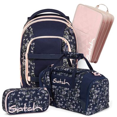 satch pack Schulrucksack Set 4tlg, Bloomy Breeze + Rose, Mädchen & Jungen