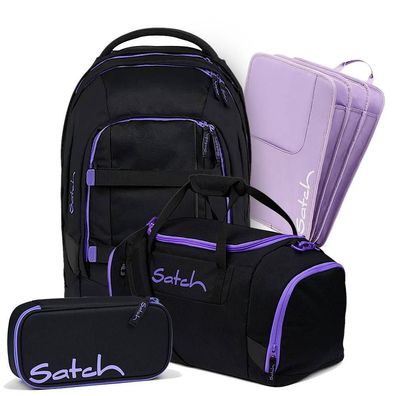 satch pack Schulrucksack Set 4tlg, Purple Phantom + Light Rose, Mädchen & Jungen