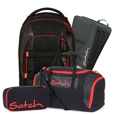 satch pack Schulrucksack Set 4tlg, Fire Phantom + Grey, Mädchen & Jungen