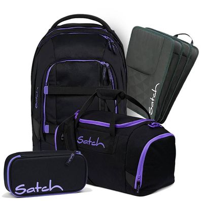 satch pack Schulrucksack Set 4tlg, Purple Phantom + Grey, Mädchen & Jungen