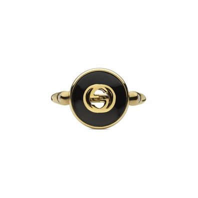 Gucci – YBC786547001 – Gucci-Interlocking-Ring aus Gelbgold, Onyx und Diamant