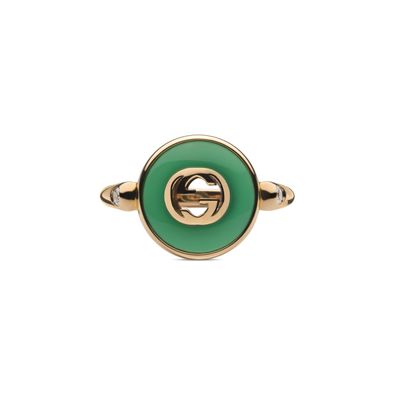 Gucci – YBC786547002 – Gucci Interlocking Ring aus Roségold, grünem Achat und Diamant