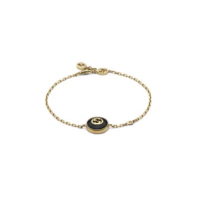 Gucci – YBA786556001 – Gucci-Interlocking-Armband aus Gelbgold, Onyx und Diamant