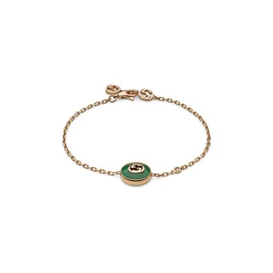 Gucci – YBA786556002 – Gucci-Interlocking-Armband aus Roségold, grünem Achat und Diam