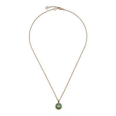 Gucci – YBB789340002 – Gucci Interlocking-Halskette aus Roségold, grünem Achat und Di
