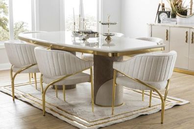 Luxus Esszimmer Einrichtung Tisch mit 6 Stühlen Metall Gruppe 7tlg Metall