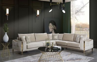 Ecksofa L Form Sofa Couch Design Couchen Polster Textil Eck Garnitur Beige