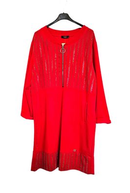 TREND Sweatshirtkleid Taschen Baumwolle glänzende Nieten Gr. 46/48 Rot