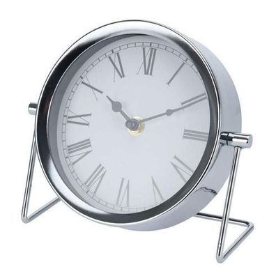 Tischuhr Silber Metall Uhr Dekouhr analog Ziffer modern Dekoration Standuhr Wecker