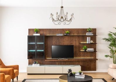 Luxus Wohnwand Schrank Regal Wohnzimmer Vitrine Wohnwände Holz Design