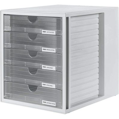 HAN Schubladenbox System-Box transparent DIN C4 mit 5 Schubladen