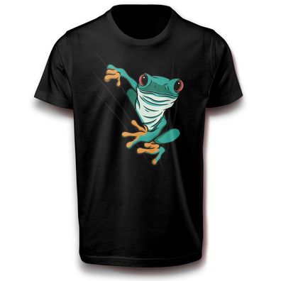 Niedlicher grüner Frosch T-Shirt 122 - 3XL Baumwolle Spaß Lustig Kröte Fun