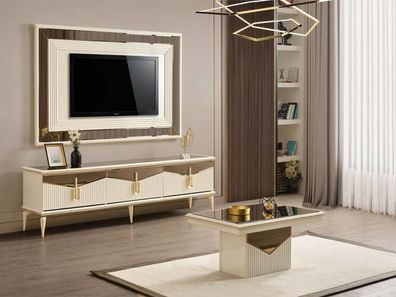 Luxus Wohnwand TV Ständer Wandpanel Wohnzimmer RTV Lowboard Gold