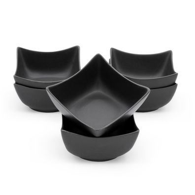 Keramik Dip Schälchen eckig schwarz - 6er Set - Snack Saucen Schüssel Schale