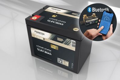 Forster 12,8V Lithium 80Ah LiFePO4 Premium Batterie | 200A-BMS-2.0 | 500A Bluetoot...