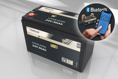 Forster 25,6V Lithium 50Ah LiFePO4 Premium Batterie | 200A-BMS-2.0 | 500A Bluetoot...