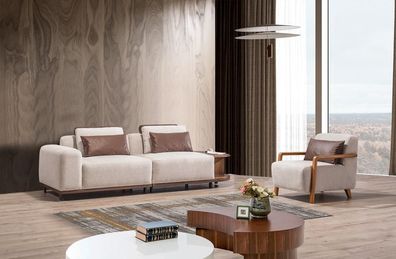 Beiges Wohnzimmer Sitzset Designer Sofagarnitur 2 + 1 Sitzer Luxus Sofas