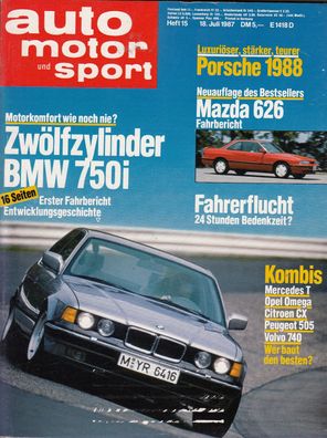 auto motor und sport 15 / 1987, BMW 750i, Porsche, Mazda, Kombis