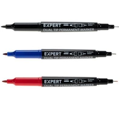 EXPERT Dual Tip Marker - wasserfest - permanent - schwarz/ rot/ blau
