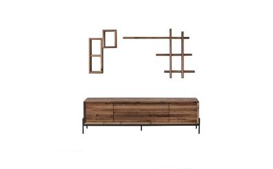 Braunes Modernes 3-türiges Sideboard mit Regalen Wohnzimmer Holz Möbel