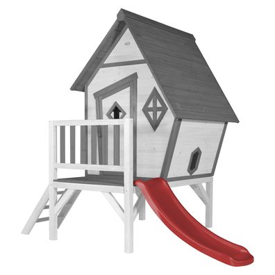 AXI Spielhaus Cabin XL in Weiß mit Rutsche in Rot .