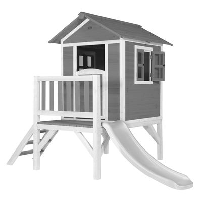 AXI Spielhaus Beach Lodge XL in Grau mit Rutsche in Weiß .
