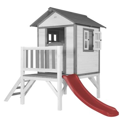 AXI Spielhaus Beach Lodge XL in Weiß mit Rutsche in Rot .