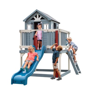 Backyard Discover Spielhaus Beacon Heights mit blauer Rutsche, Sandkasten & Veranda .