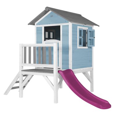 AXI Spielhaus Beach Lodge XL in Blau mit Rutsche in Lila .