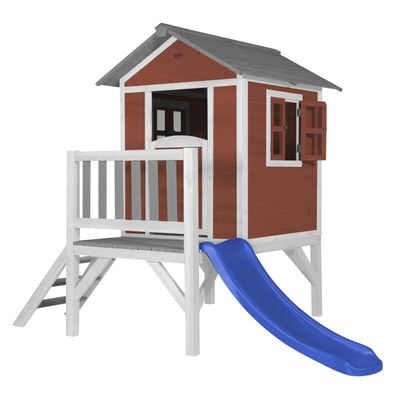 AXI Spielhaus Beach Lodge XL in Rot mit Rutsche in Blau .