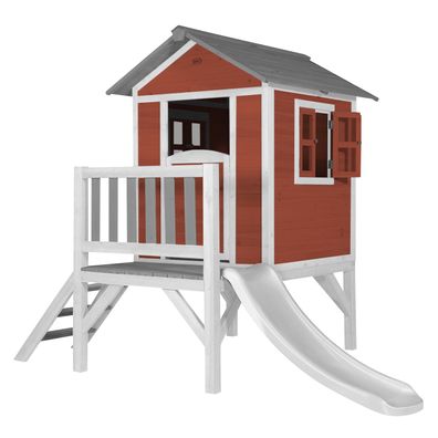 AXI Spielhaus Beach Lodge XL in Rot mit Rutsche in Weiß .