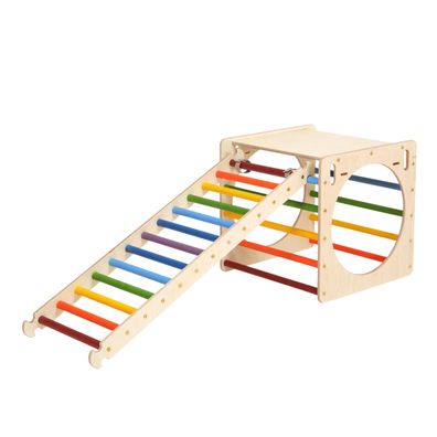 KateHaa Activity Cube / Holzwürfel aus Holz mit Leiter Regenbogenfarben .
