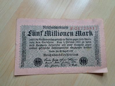 6 Millionen Reichsmark Reichsbanknote Berlin German Empire Hyperinflation 1923