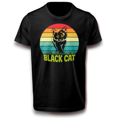 Black Cat Schwarze Katze Hauskatze T-Shirt Baumwolle Mietze Haustier Kater Meme