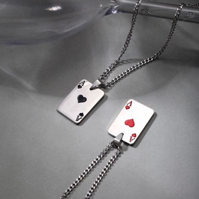 Hip Hop Poker Halskette Herz Ass dünne Panzerkette Zockerschmuck